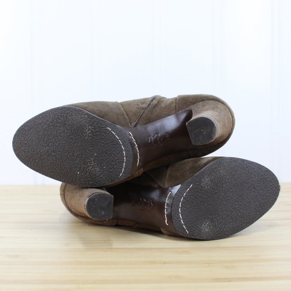 TORY BURCH Brown Suede Side Zip Ankle Stacked Heels Booties Size 7 M - Picture 9 of 9